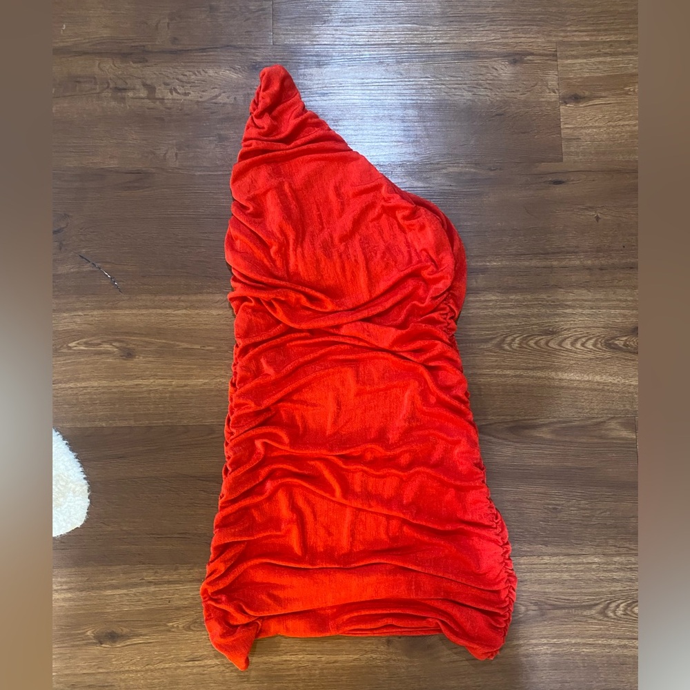 Red one shoulder dress